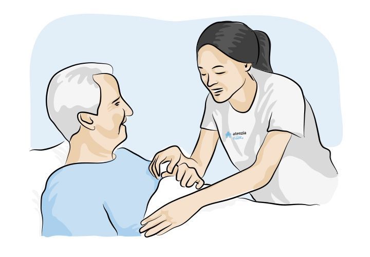 Ilustración asistente cuidando a un anciano en su cama